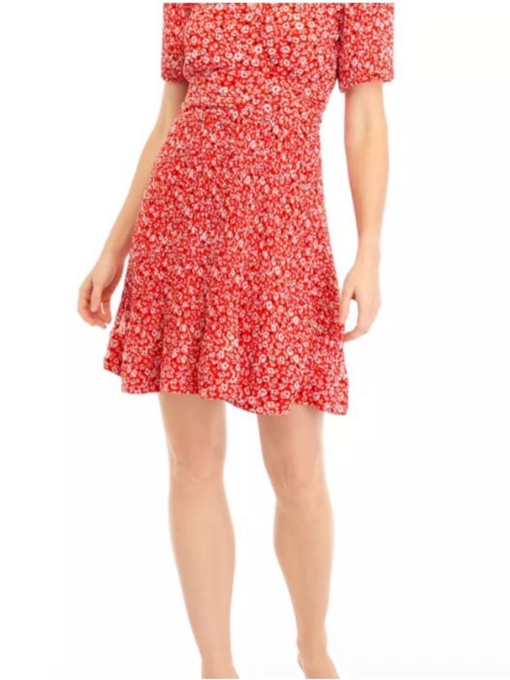 Karl Lagerfeld Paris Red Floral Smocked Dress Puff Sleeve Size 16